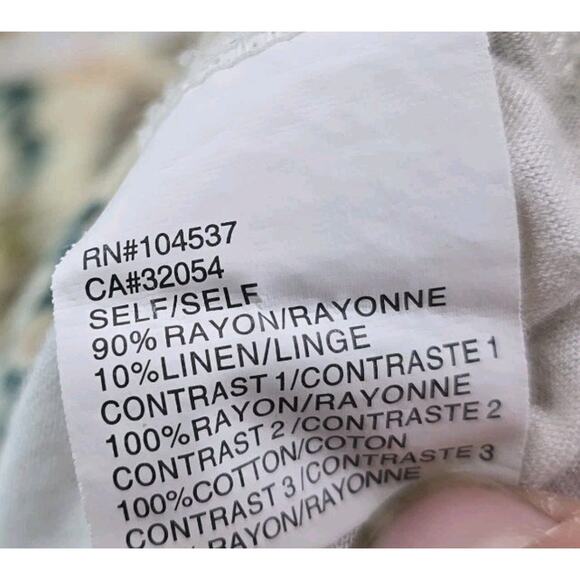 Anthropologie Shirt Womens XS White Green Embroidered Roll Up V Boho Tiny - Picture 9 of 11